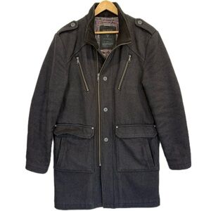 Guess Mens Wool Blend Military Cargo Pocket Coat Size Small Zipper Long Jacket